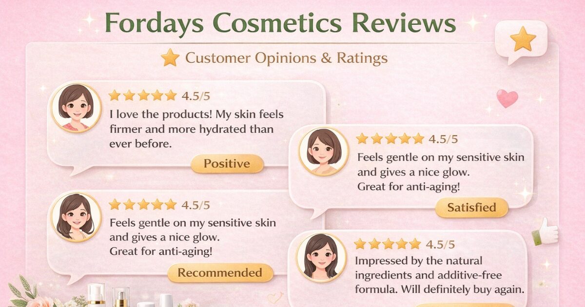 白を基調としたスキンケア化粧品が並ぶ前に、星評価やコメントを示す吹き出しと人物アイコンが配置され、利用者の感想や評価を視覚的に表現した横長の画像